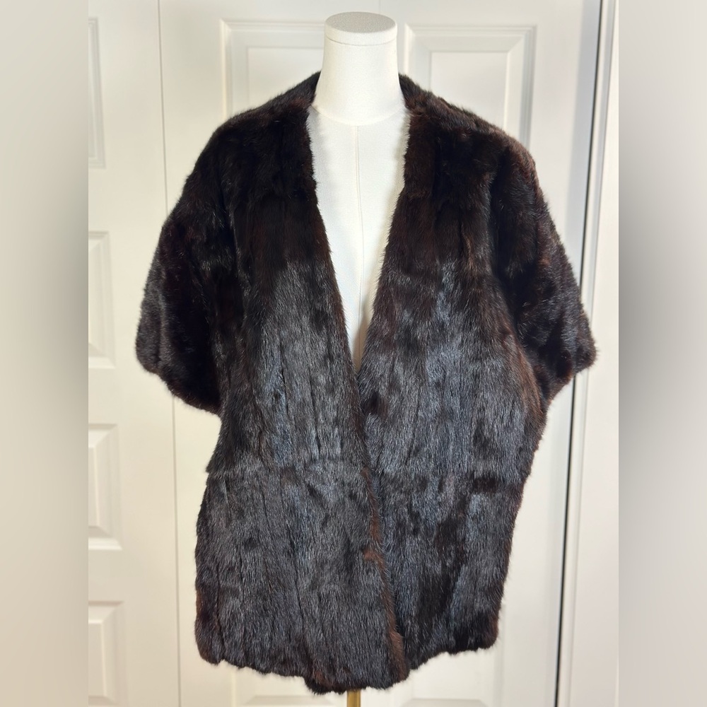 Vintage Elegant Dark Brown Mink Fur Shawl